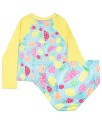 Girls Long Sleeve Rash Guard and Bikini Bottoms 2-Piece Swimsuit Outfit Set