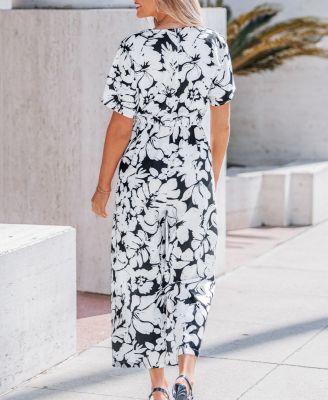 Women's Floral Print V-Neck Jumpsuit