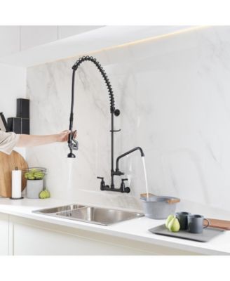 Commercial Restaurant Pull Down 2-Handle Wall Mount Pre-Rinse Spray Utility Kitchen Faucet in Polished Chrome