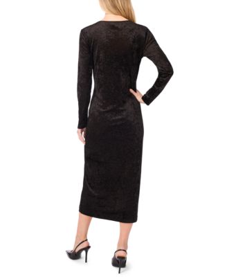 Women's Velvet Crewneck Long-Sleeve Bodycon Dress