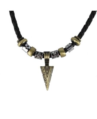 Cheyenne Tribal Triangle and Beaded Faux Leather Adjustable Necklace