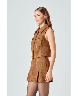 Women's Tweed Short Sleeveless Jacket