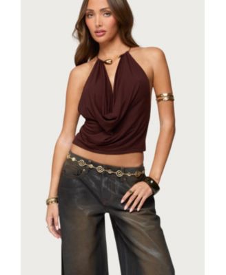 Women's Mileva Cuff Deep Cowl Neck Top