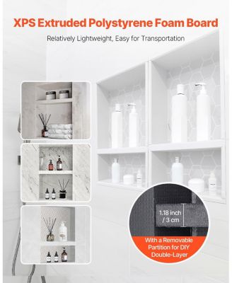 Double Recessed Shower Niche Wall Shelf for Bathroom Storage and Organization