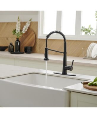 Single-Handle Pull-Down Sprayer 2 Spray High Arc Kitchen Faucet With Deck Plate in Matte Black