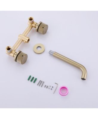 Two-Handle Wall-Mounted Bathroom Sink Faucet in Brushed Gold Finish