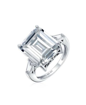 Art Deco Style 7CT CZ Emerald Cut Solitaire Statement Ring Sterling Silver Baguette Side Stones