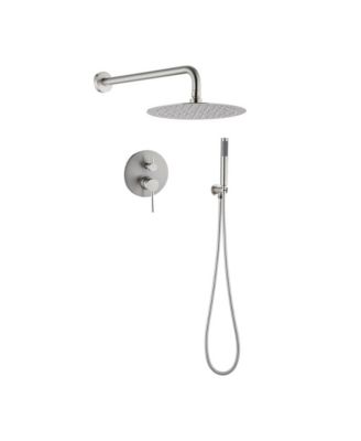 10" Brushed Nickle Roud Rain Shower head and Handheld Shower Head Set, Silver