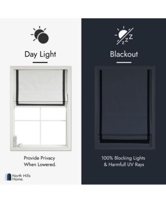 Cordless Pull Down 100% Blackout Roman Shade with Ribbon Border 35"x64"