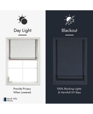 Cordless Pull Down 100% Blackout Roman Shade with Ribbon Border 34"x64"