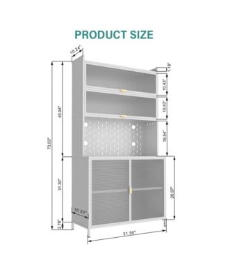 73'' Tall 6-Level Flip-Door Pegboard Metal Pantry Cabinet - Grey
