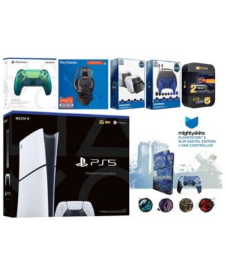 Playstation 5 Slim Digital with Extra Cobalt Blue Controller, Plantronics Headset, Gamer Kit, Charge Dock and MightySkins Decal Voucher + 2 Year