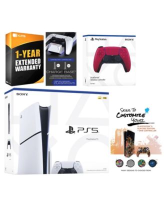 Playstation 5 Slim Disc with Extra Volcanic Red Controller, Charging Dock and MightySkins Decal Voucher + 1 Year CPS Extended Warranty