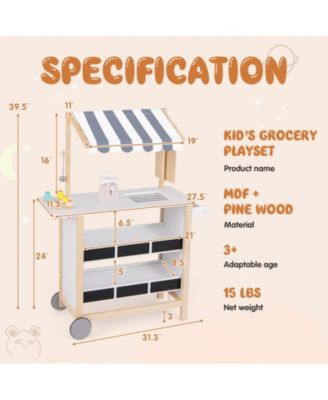 Kids Wooden Ice Cream Cart with Chalkboard & Storage – White