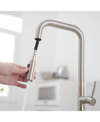 Single Handle Pull-Down Sprayer 1 Spray High Arc Kitchen Faucet With Deck Plate in Brushed Nickel