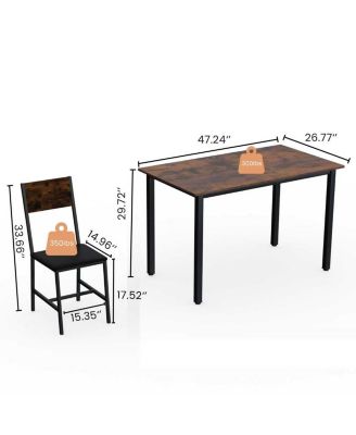 5 Piece Metal and Wood Dining Table Set with 4 Chairs for Kitchen or Dining Room