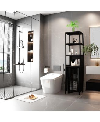 BLACK Slim Tall Cabinet Shutter Door +3 Tier Shelves