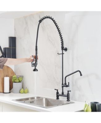 Commercial Restaurant Pull Down 2-Handle Wall Mount Pre-Rinse Spray Utility Kitchen Faucet