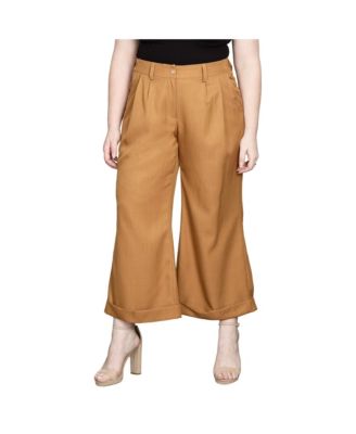 Plus Size Pleated Front Cropped Wide Leg Pants