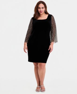 Alex Evenings - Plus Size Embellished-Sleeve Stretch Velvet Dress