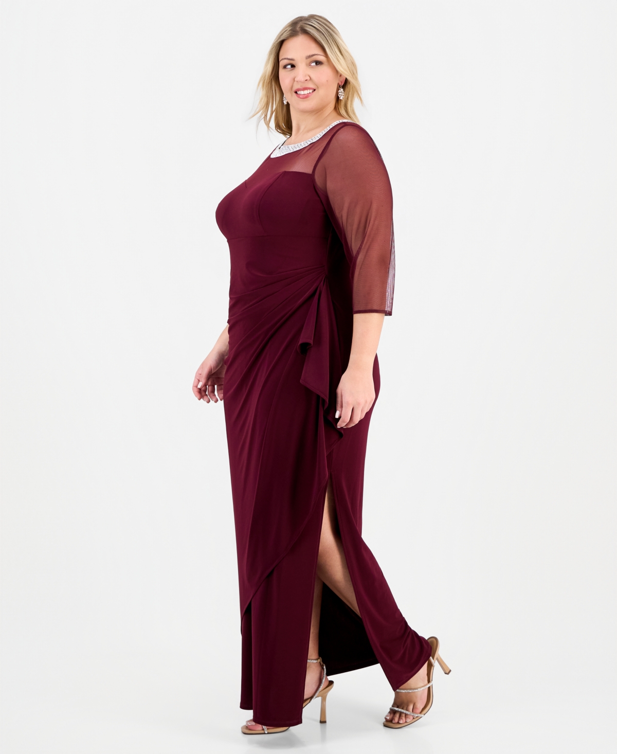 Alex Evenings Plus Size Illusion-trim Ruffled Gown In Purple