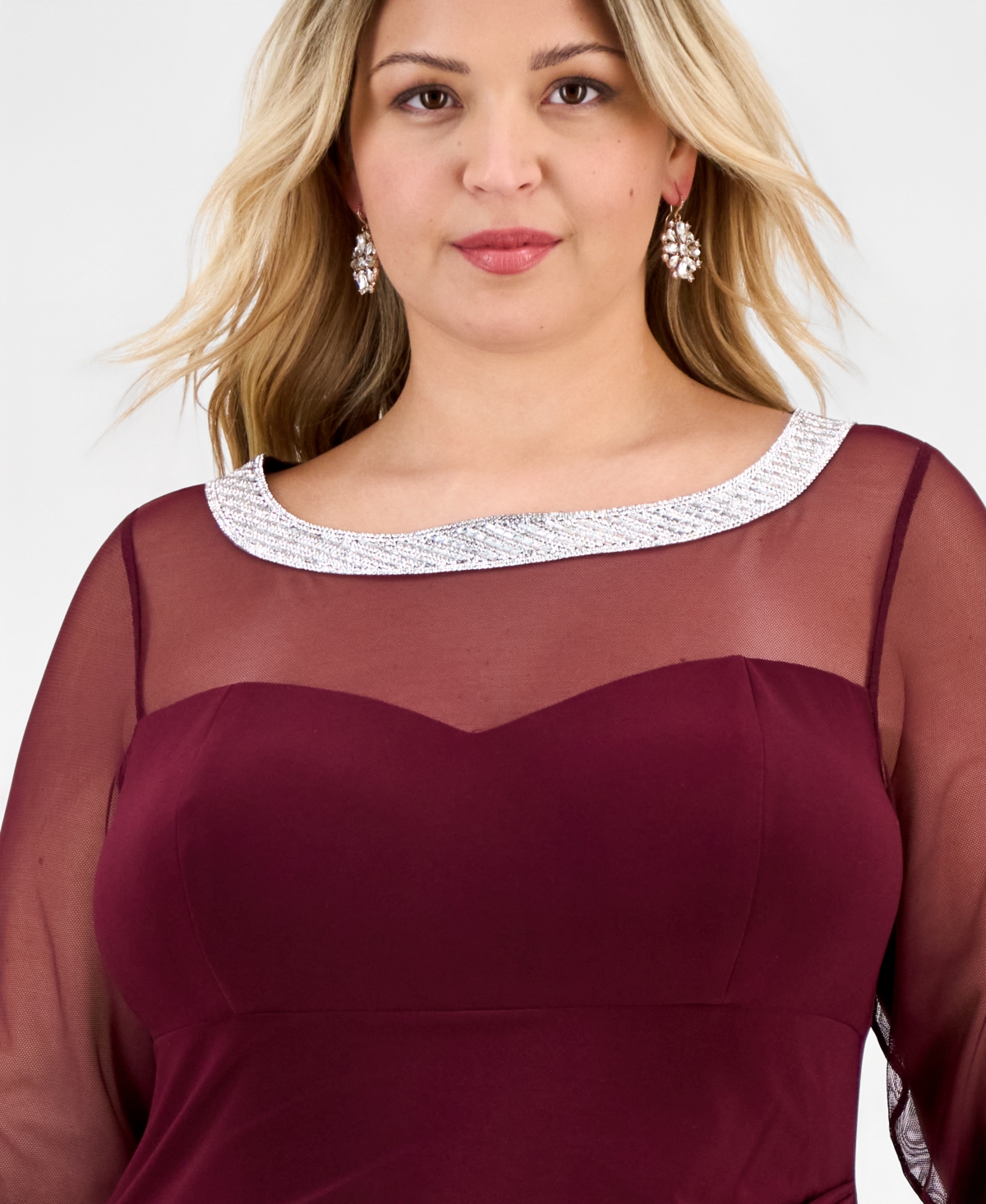 Alex Evenings Plus Size Illusion-trim Ruffled Gown In Purple