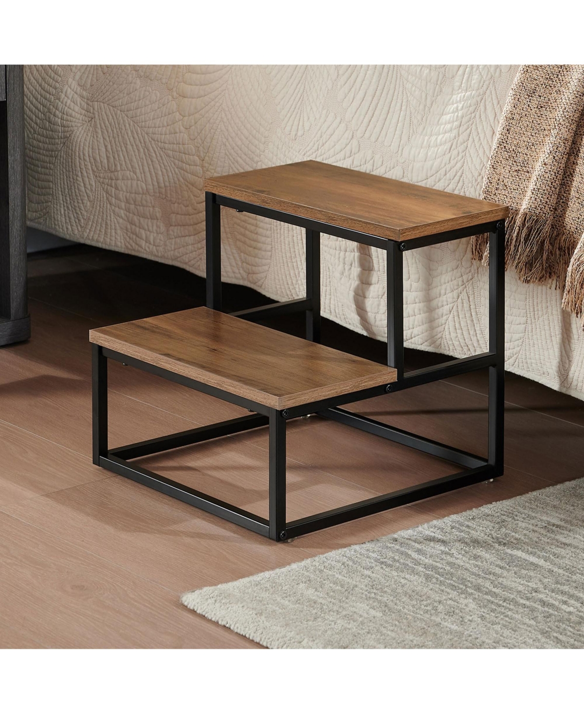 Kings Brand Furniture Axel 2-Step Step Stool – Lightweight, Durable & Modern Design Wooden Steps & Metal Frame, Compact Ladder for Adults