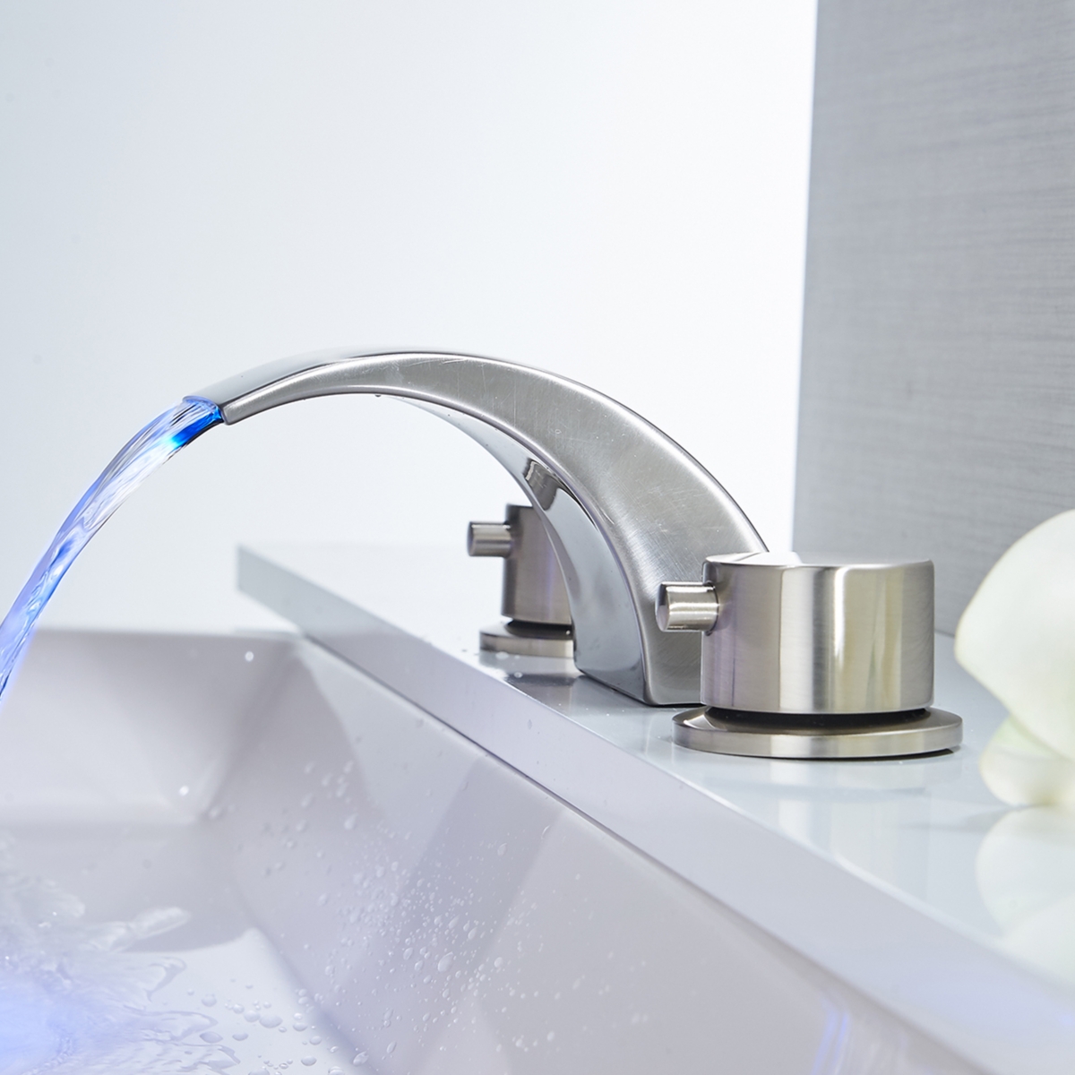 8 in. Widespread 2-Handle Bathroom Faucet With Led Light And Pop Up Drain Matte Black