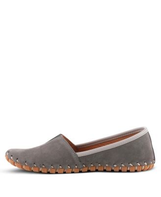 Kathaleta Suede Slip-On Comfort Flats with V-Elastic Notch, Arch Support & Removable Insole