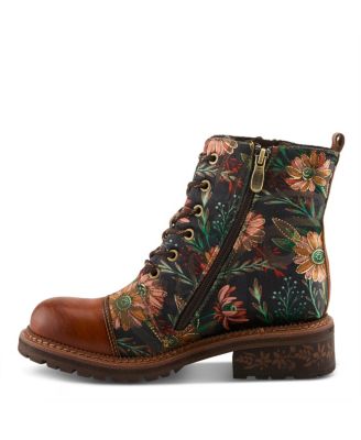 L Artiste Women s CORDEA Embroidered Leather Boot with Lug Sole and Rainbow Stitching