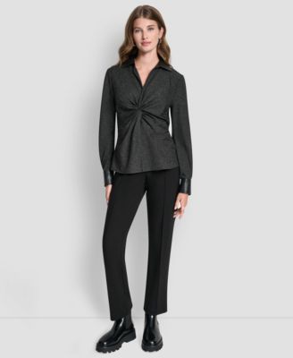 Women's Knit Twist Front V-Neck Top