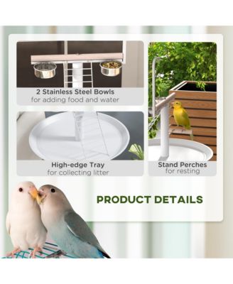 Bird Sd with Wheels, Perches, Feed Bowls, Round Tray for Parrot