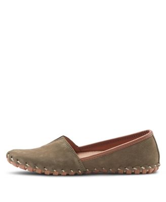 Kathaleta Suede Slip-On Comfort Flats with V-Elastic Notch, Arch Support & Removable Insole
