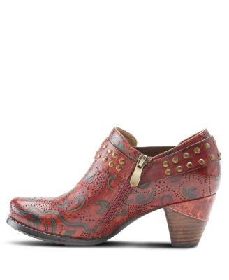 Women's Kacielou Western Shooties with Hand-Painted Leather, Elastic Goring, and Cone Heel – Burnished Embossed Booties for Everyday Glam