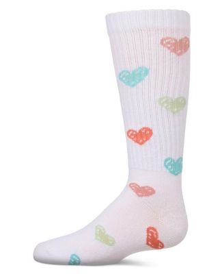 Big Girls Ribbed Cotton Blend "Multi Graffiti Hearts" Knee Sock