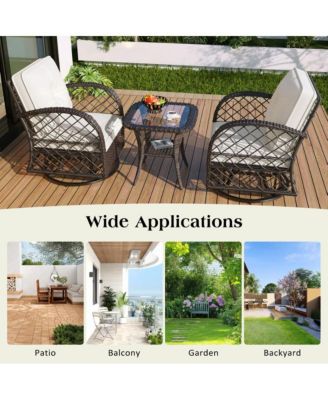 - 3-Piece Rattan Patio Set with Swivel Chairs & Table - Brown