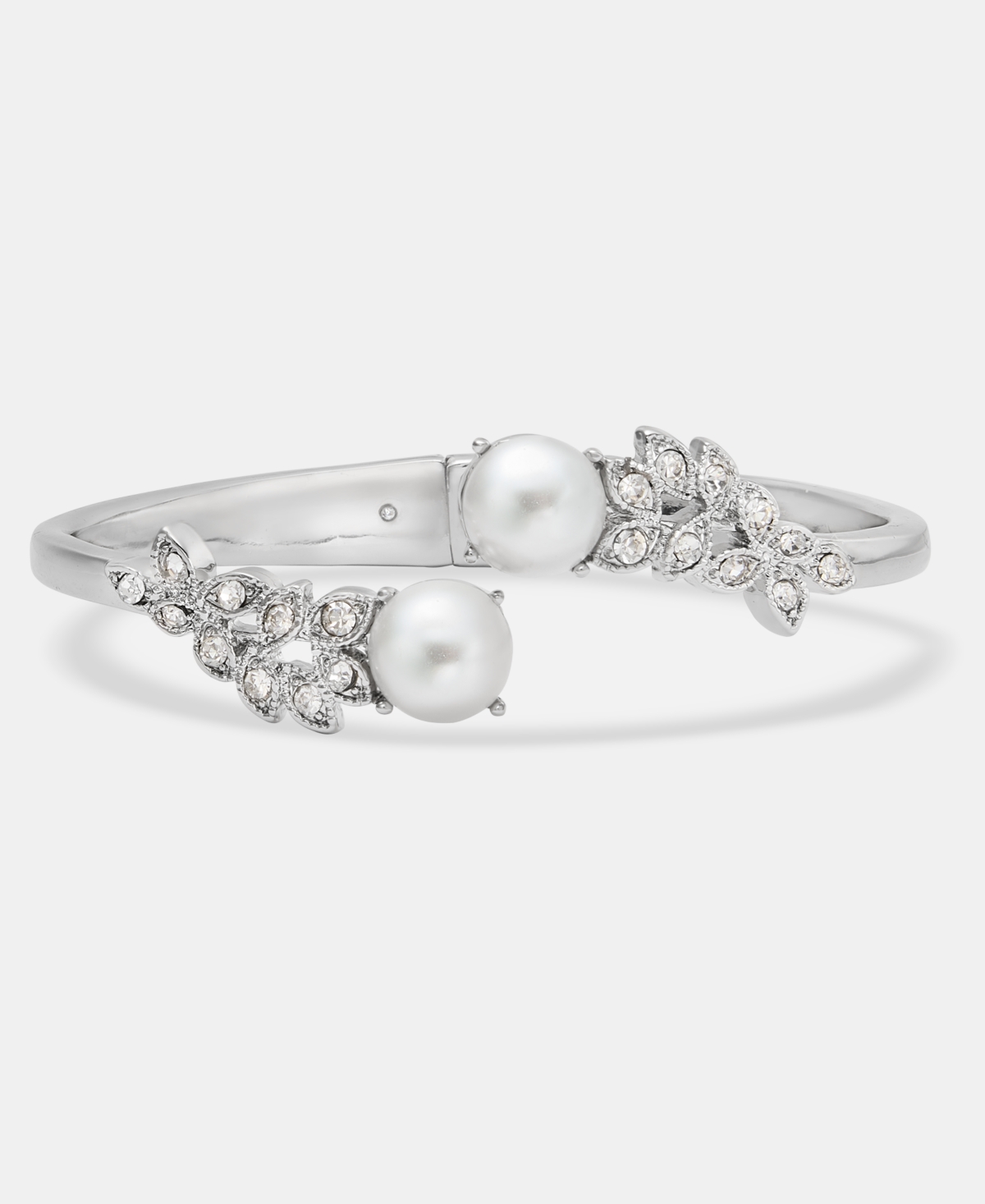 Charter Club Crystal & Imitation Pearl Bypass Bangle Bracelet, Macy's Exclusive In Silver