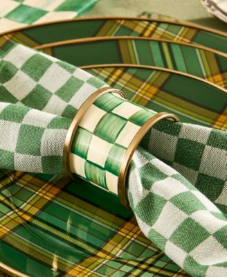 Emerald Check Napkin Rings, Set of 4