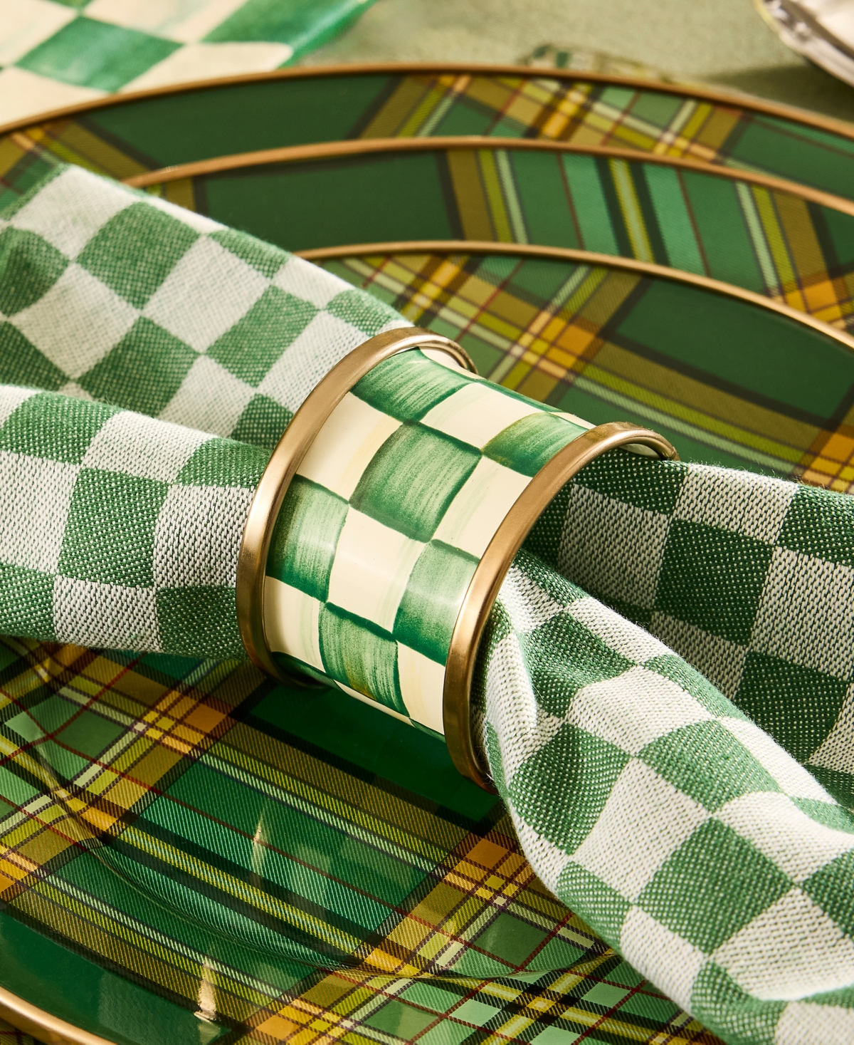 MacKenzie-Childs Emerald Check Napkin Rings, Set of 4