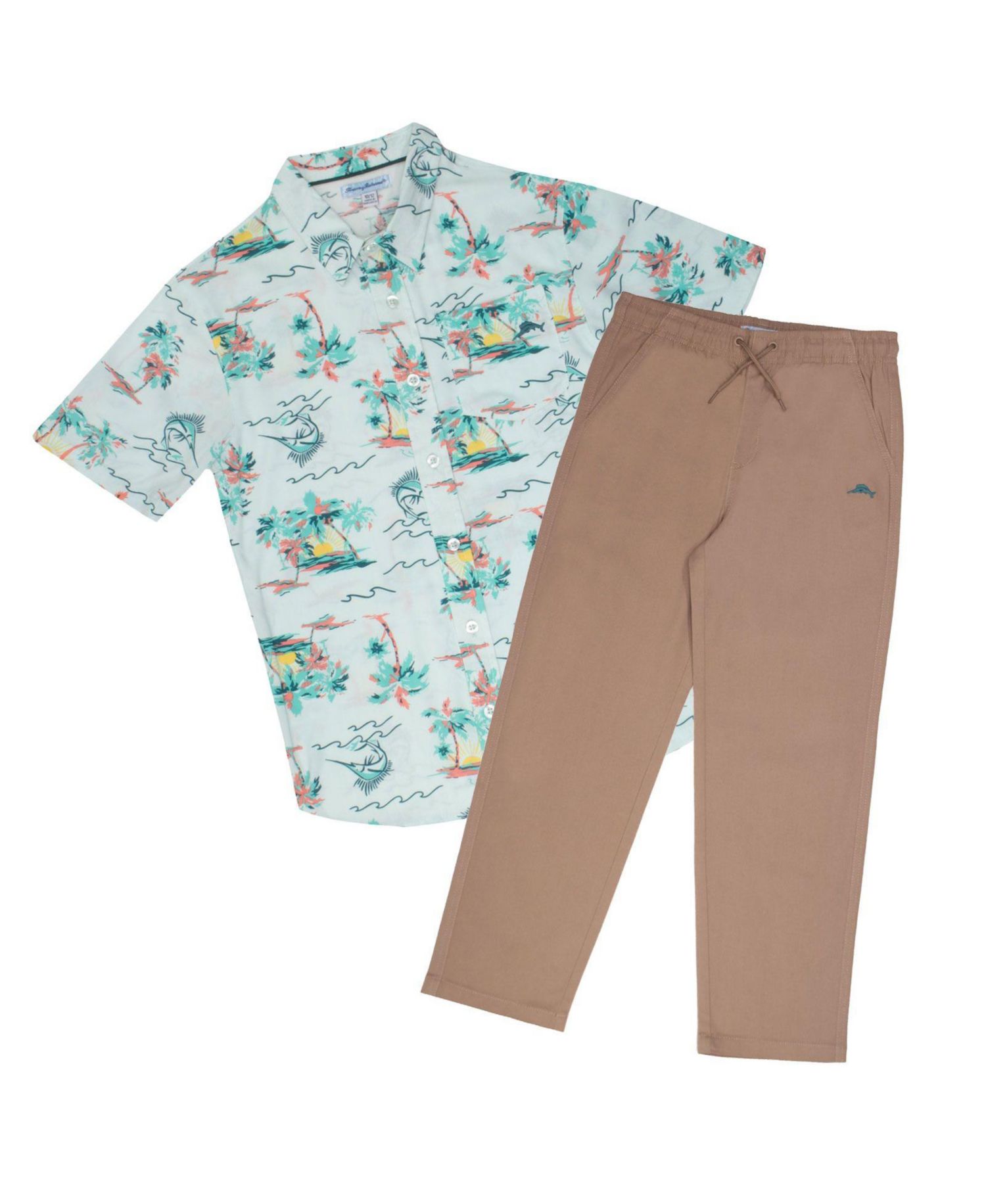 Little Boys Classic Woven Button Down Shirt and Pant Outfit Set