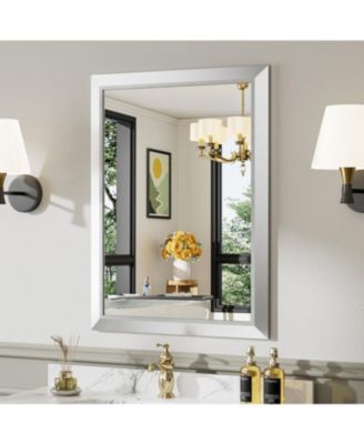 Bathroom Mirror, 24" x 16" Inch Thick Metal Framed Wall Mirrors for Over Sink, Bedroom, Living Room, Entryway, Rectangle Wall-Mounted Mirrors in Silver(Horizontal/Vertical)