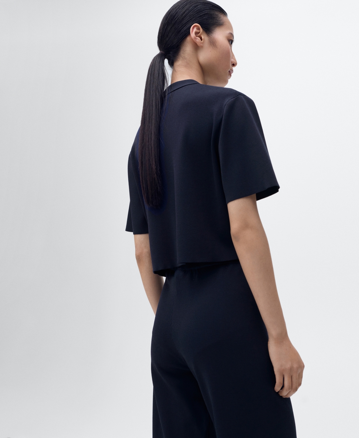 Mango Short Sleeve Cardigan In Blue