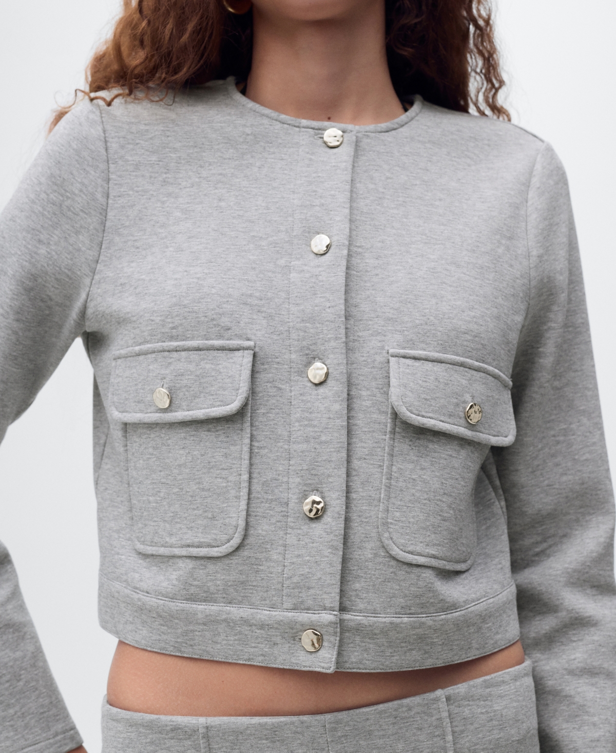 Mango Cotton Blend Crop Utility Jacket In Gray