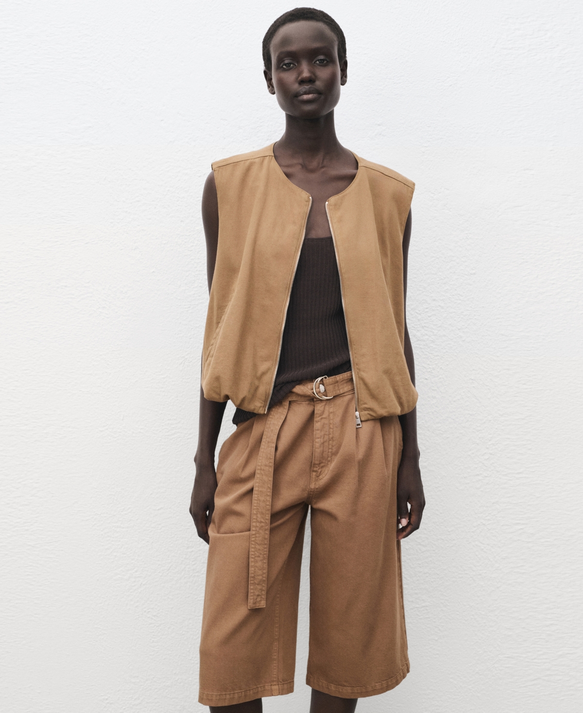 Mango Belted Denim Longer Length Shorts In Brown