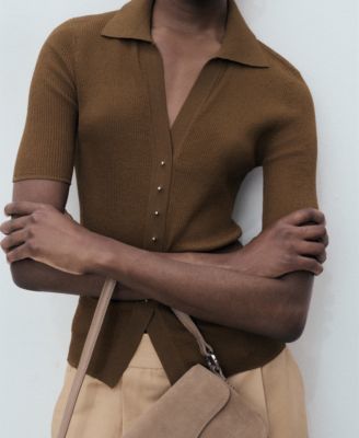 Women's Ribbed Polo Neck Sweater