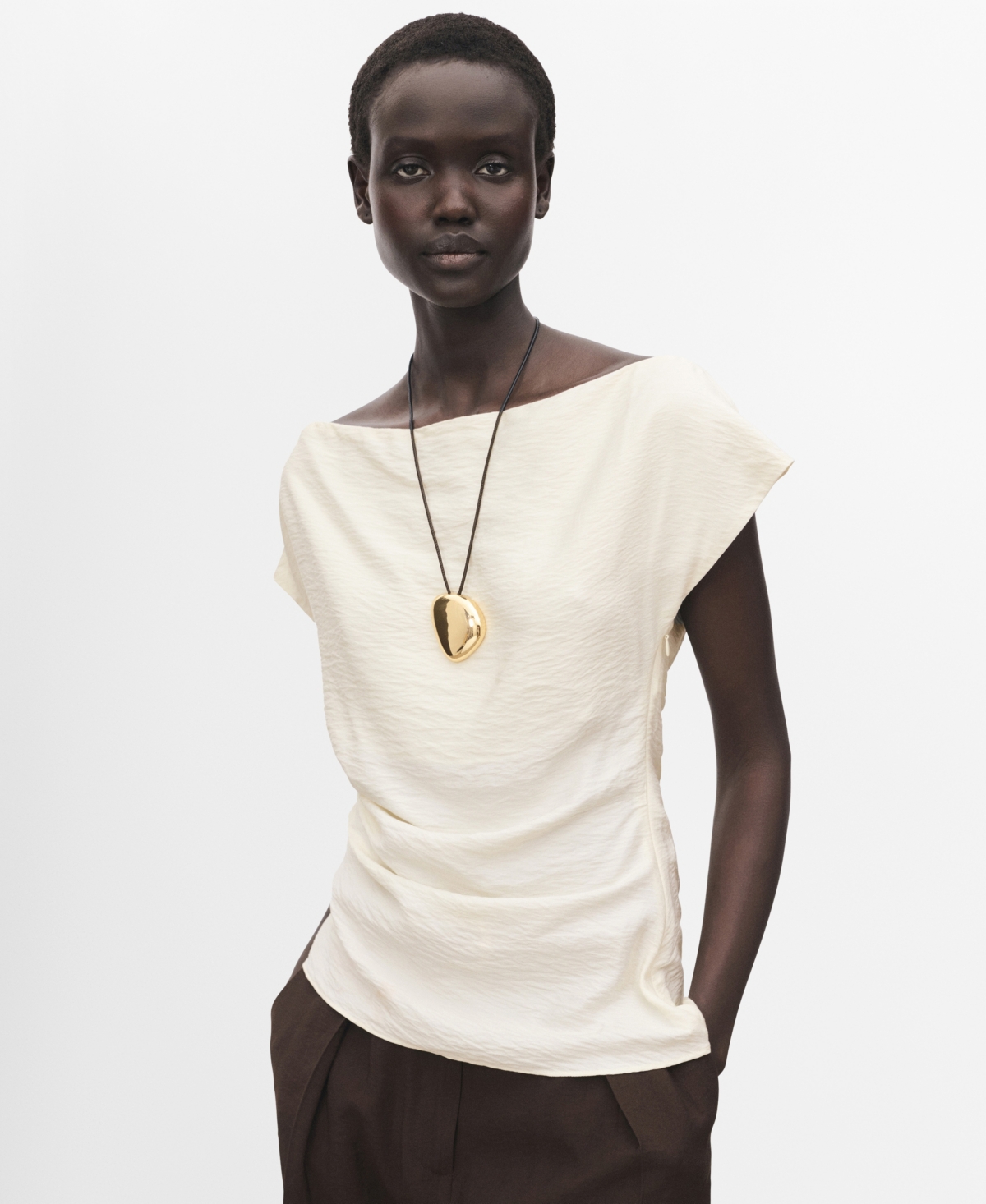Mango Modal Blouse With An Asymmetric Neckline In Neutral