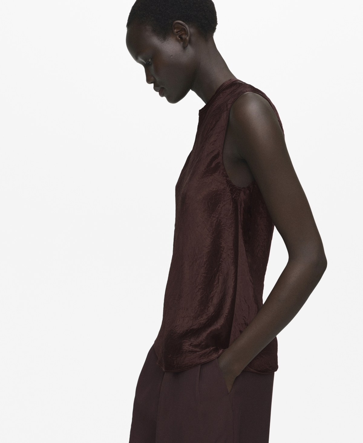 Mango Women's Wrinkled-effect Satin Blouse In Brown