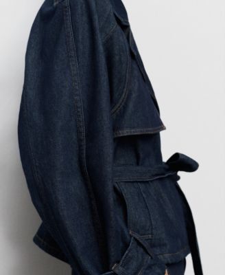 Women's Belted Short Denim Trench Coat