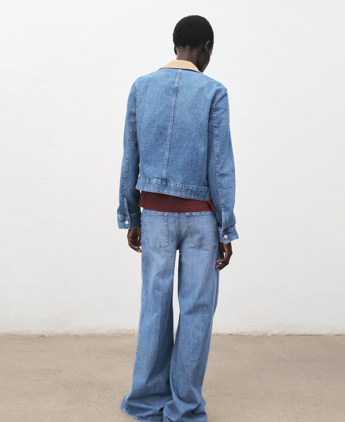 Mango Corduroy Collar Denim Jacket In Blue
