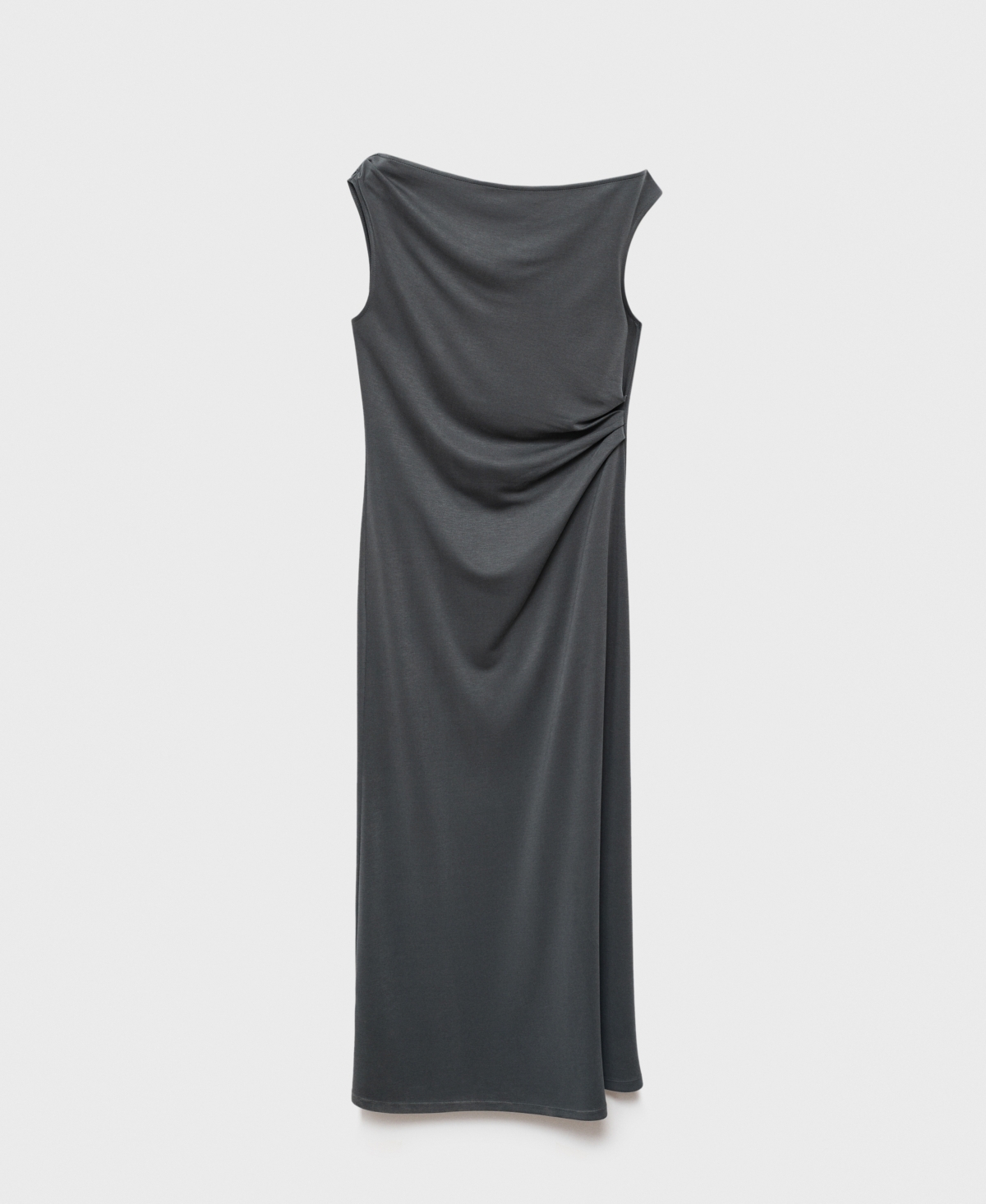 Mango Asymmetrical Pleated Dress Charcoal In Black